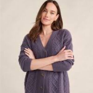 Talbots Women's Purple Fisherman’s Cable Knit Cardigan GUC
